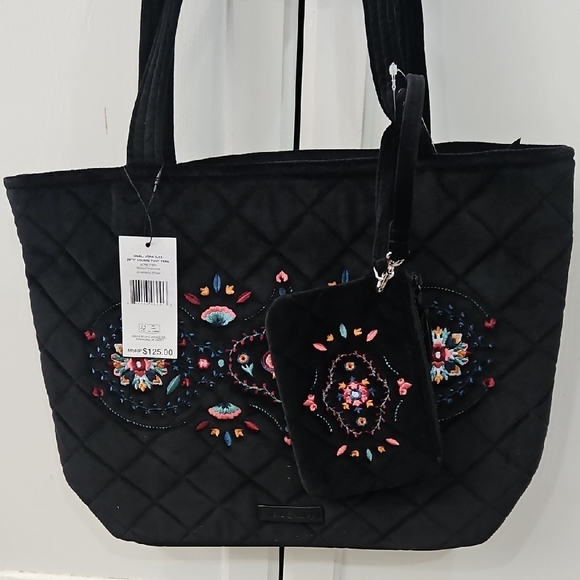 New Nwt Vera Bradley Velvet Small Vera Tote Bag, Winter Ornaments With Wallet - Picture 2 of 7